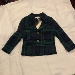 NWT New Trish Scully Child Matthew Green and Navy Plaid Kids Blazer Jacket sz 2
